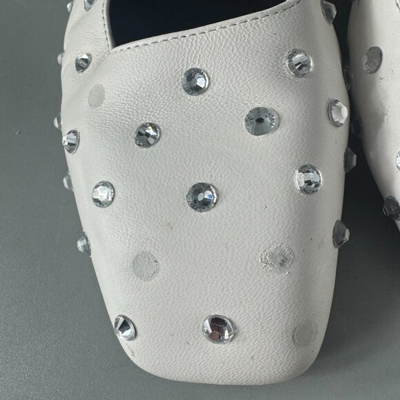 Tony Bianco White Sparkle Rhinestone Square-Toe Buffy Flats, Size 8.5 - Picture 6 of 16